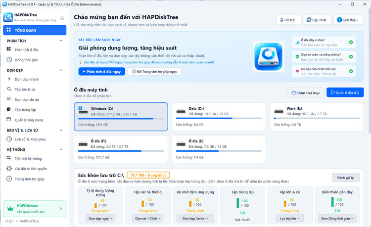 Tải HAPDiskTree Quản Lý Dung Lượng và Tối Ưu Ổ Cứng Miễn Phí 2 Giao diện phần mềm HAPDiskTree